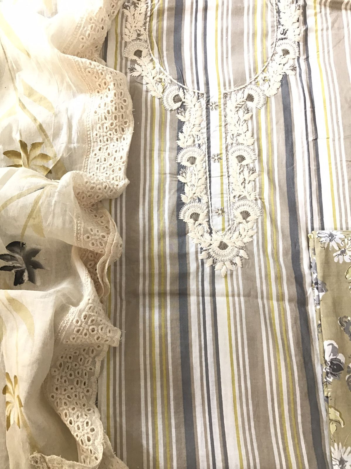 Pure Cotton Printed Embroidered Suit - Green