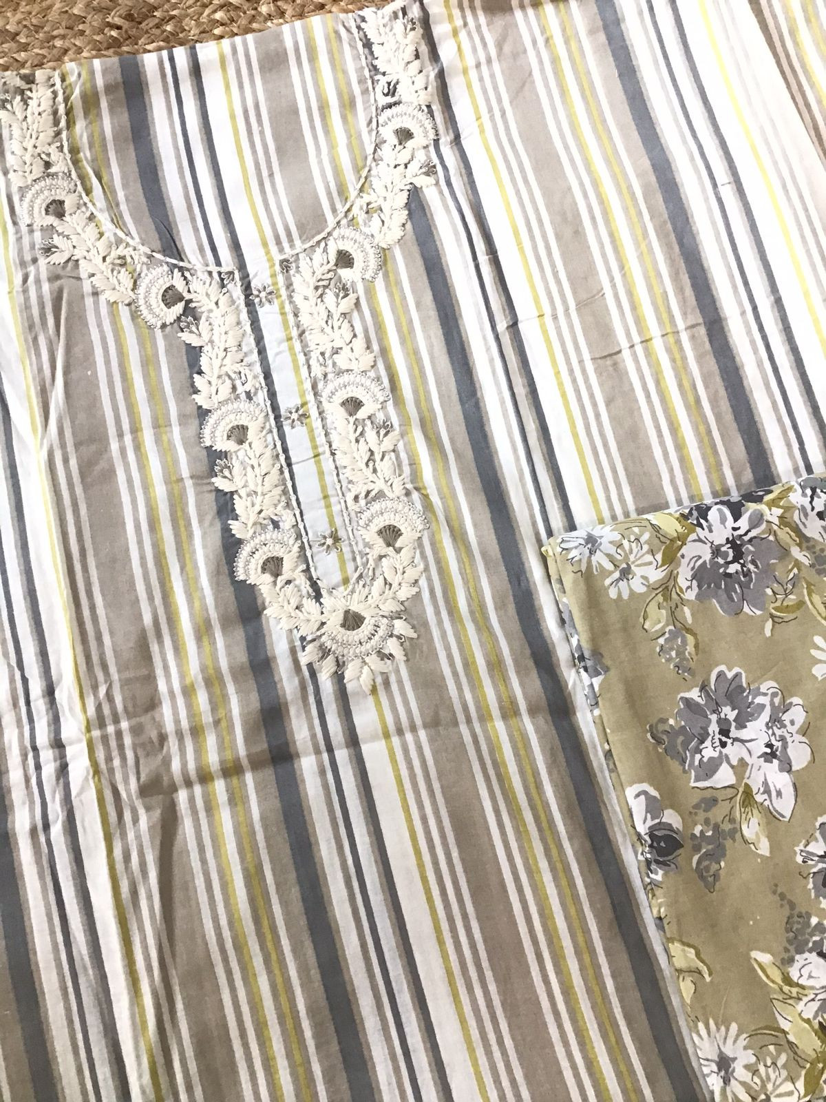 Pure Cotton Printed Embroidered Suit - Green