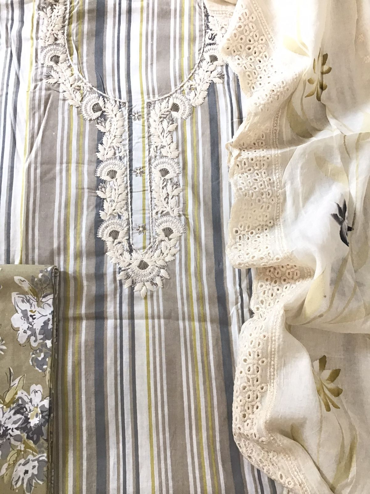 Pure Cotton Printed Embroidered Suit - Green