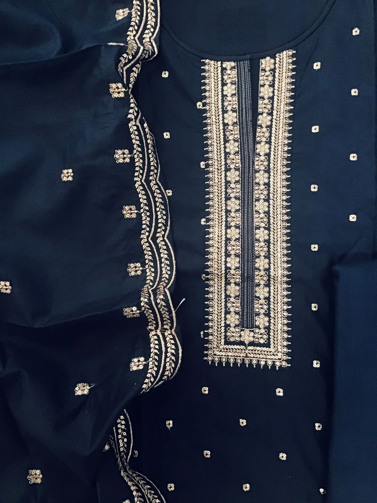Soft Silk Embroidered Suit - Blue