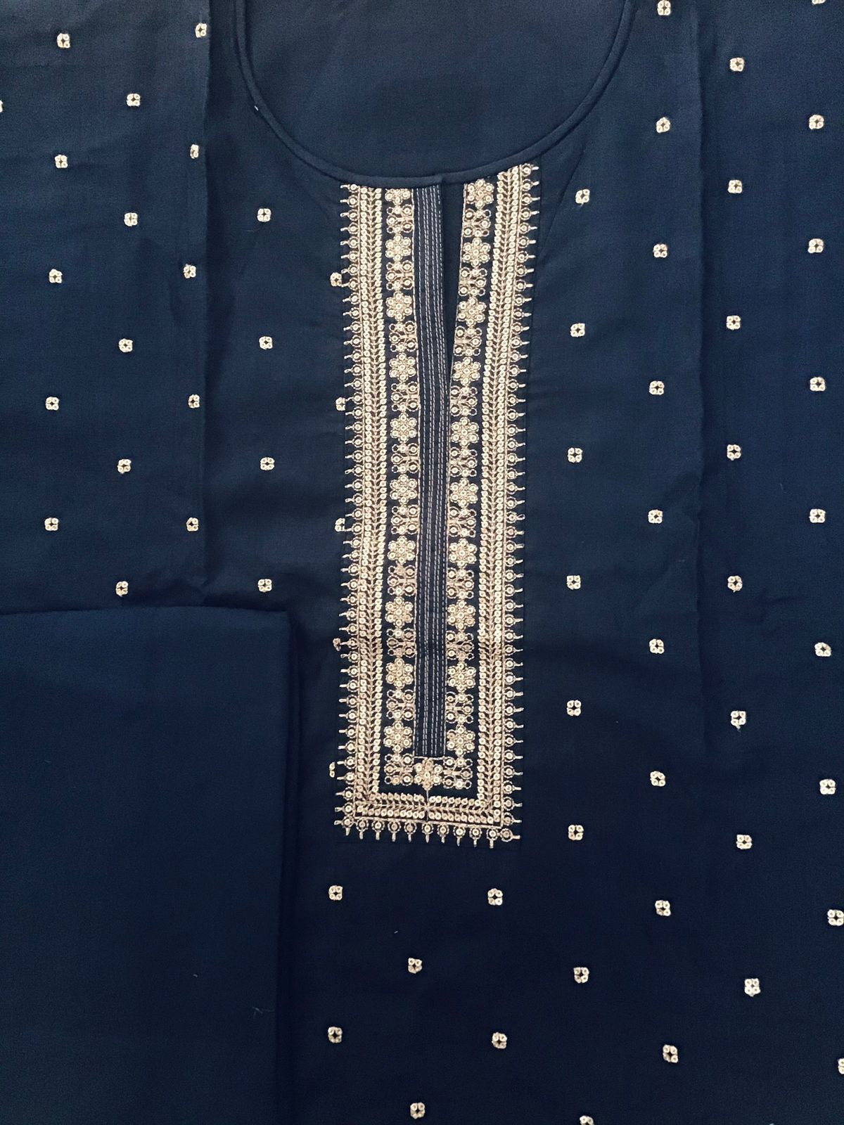 Soft Silk Embroidered Suit - Blue