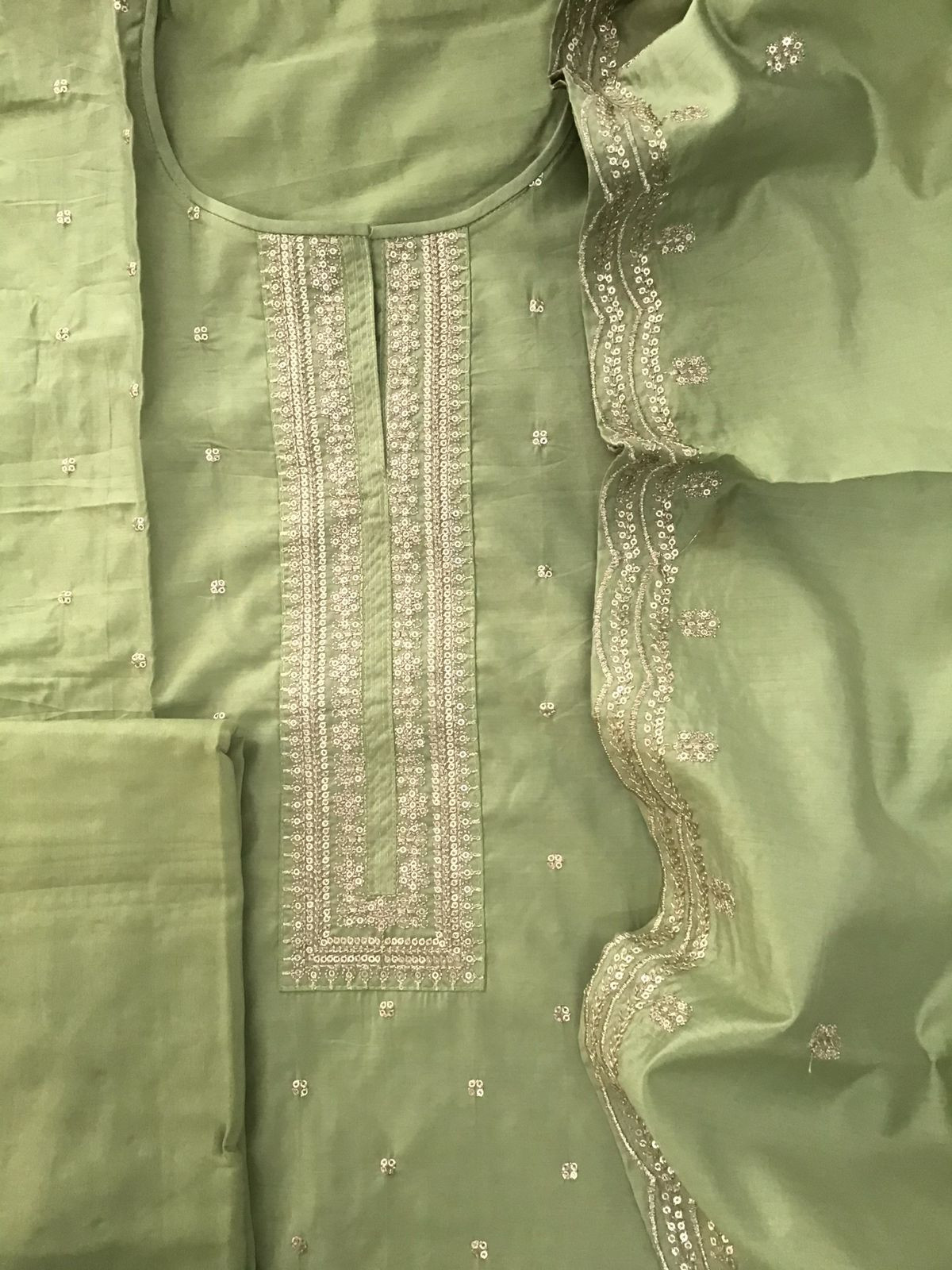Soft Silk Embroidered Suit - Green