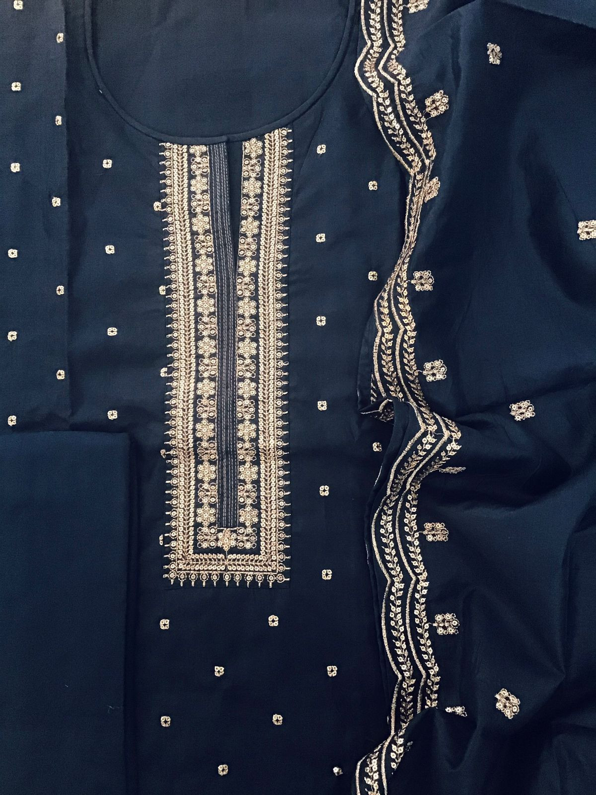 Soft Silk Embroidered Suit - Blue