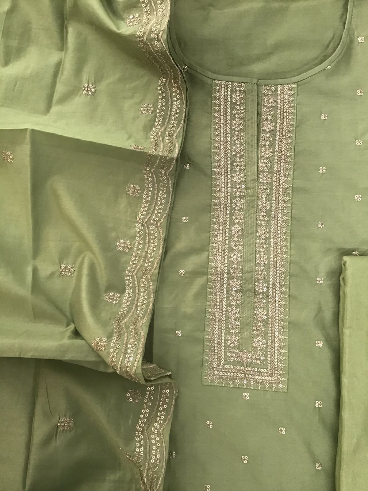 Soft Silk Embroidered Suit - Green