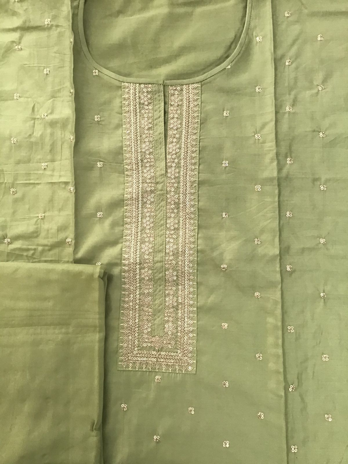 Soft Silk Embroidered Suit - Green