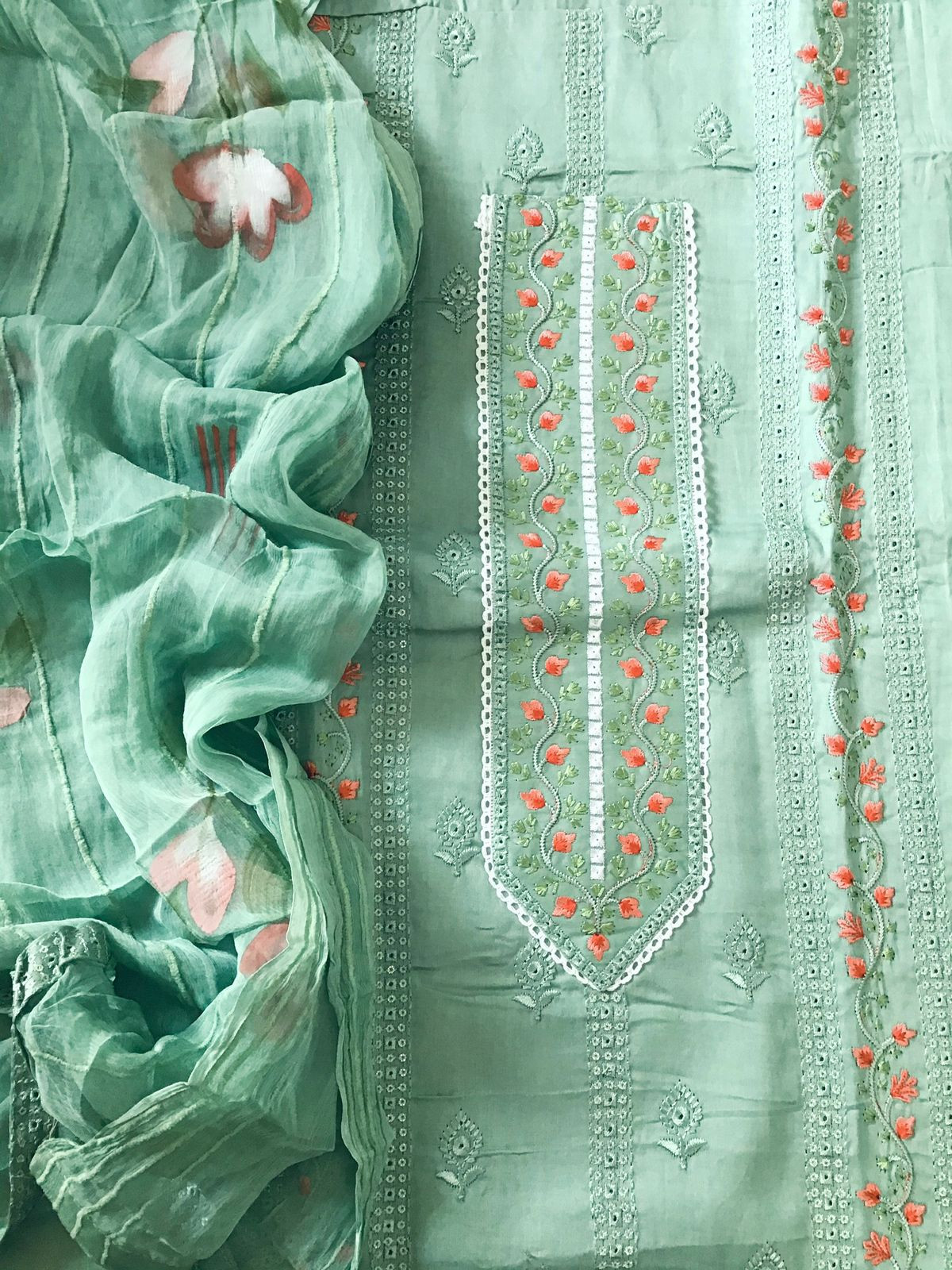 Pure Jaam Cotton Embroidered Suit - Sea Green