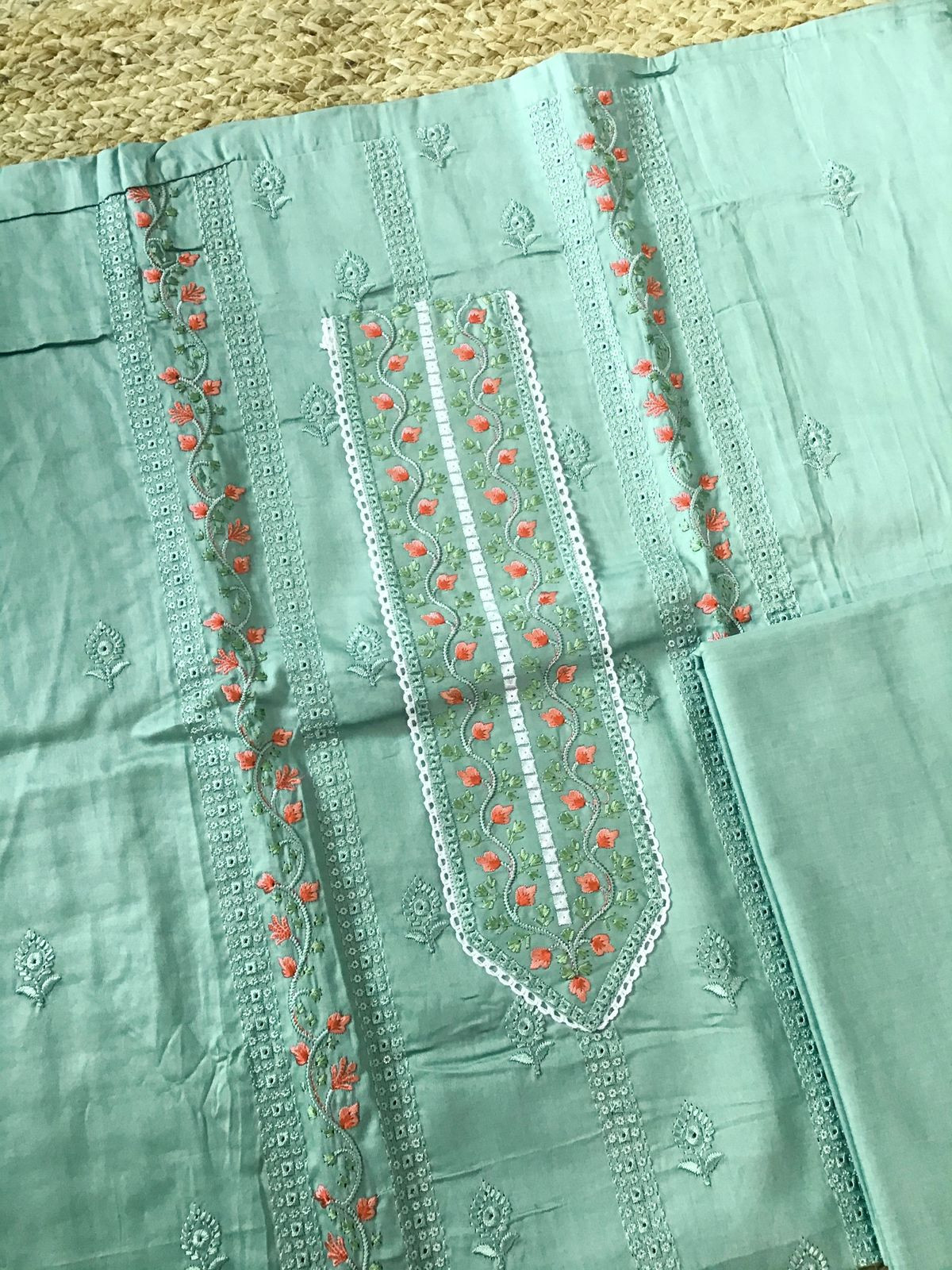 Pure Jaam Cotton Embroidered Suit - Sea Green