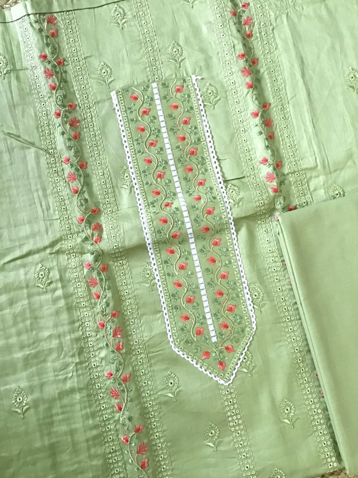 Pure Jaam Cotton Embroidered Suit - Green