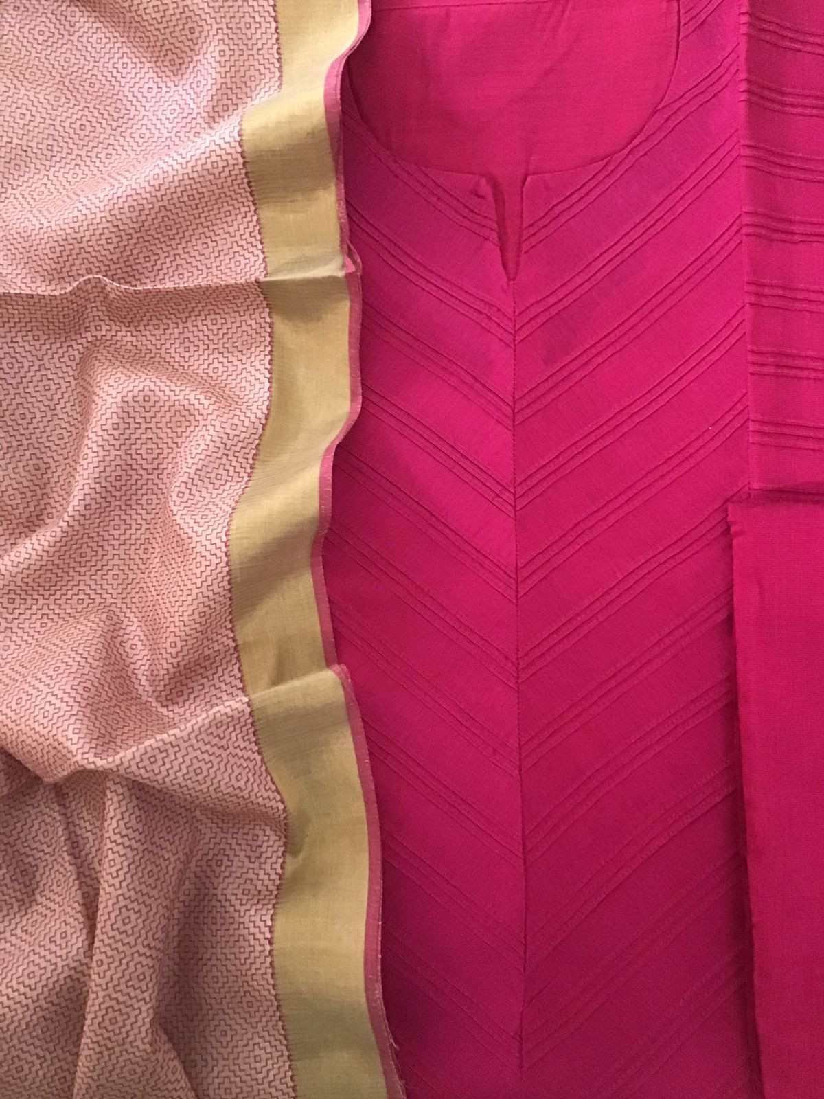 Pure Cotton Silk Embroidered Suit - Pink