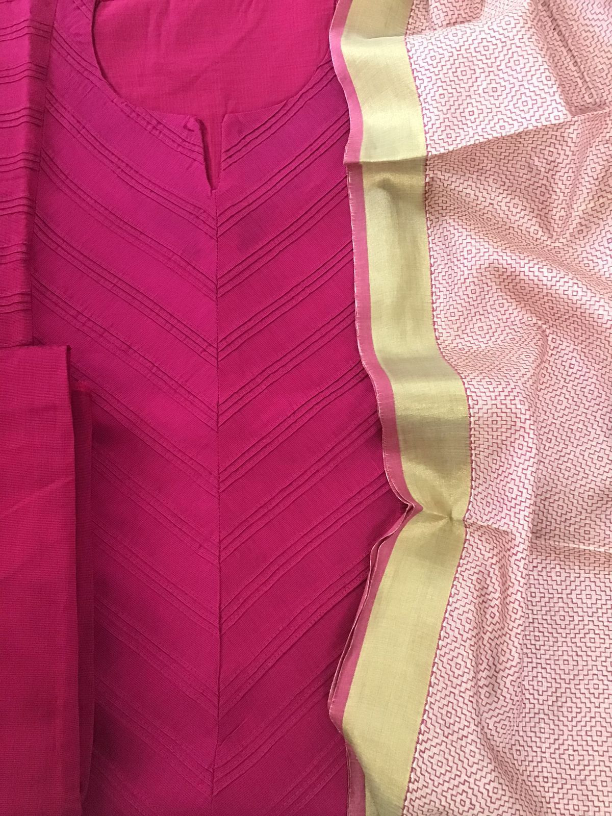 Pure Cotton Silk Embroidered Suit - Pink