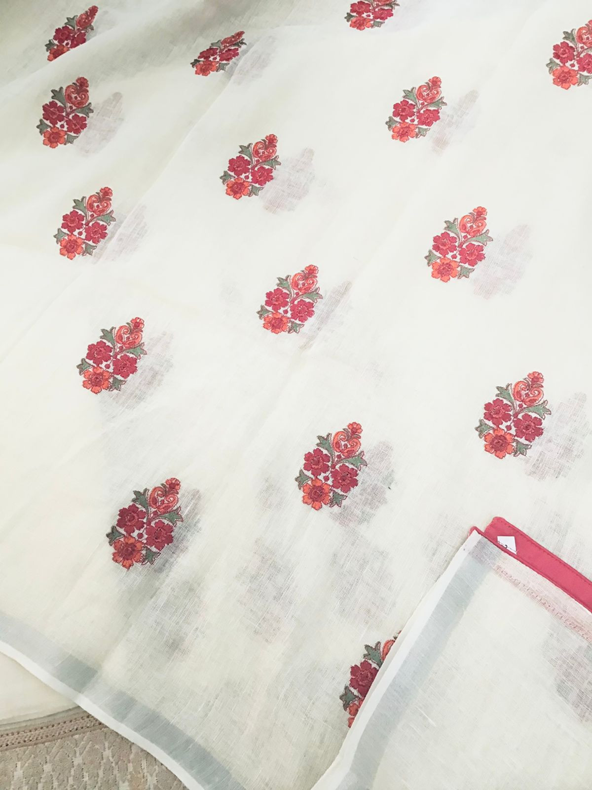 Pure Linen Jute Cotton Embroidered Suit - Offwhite