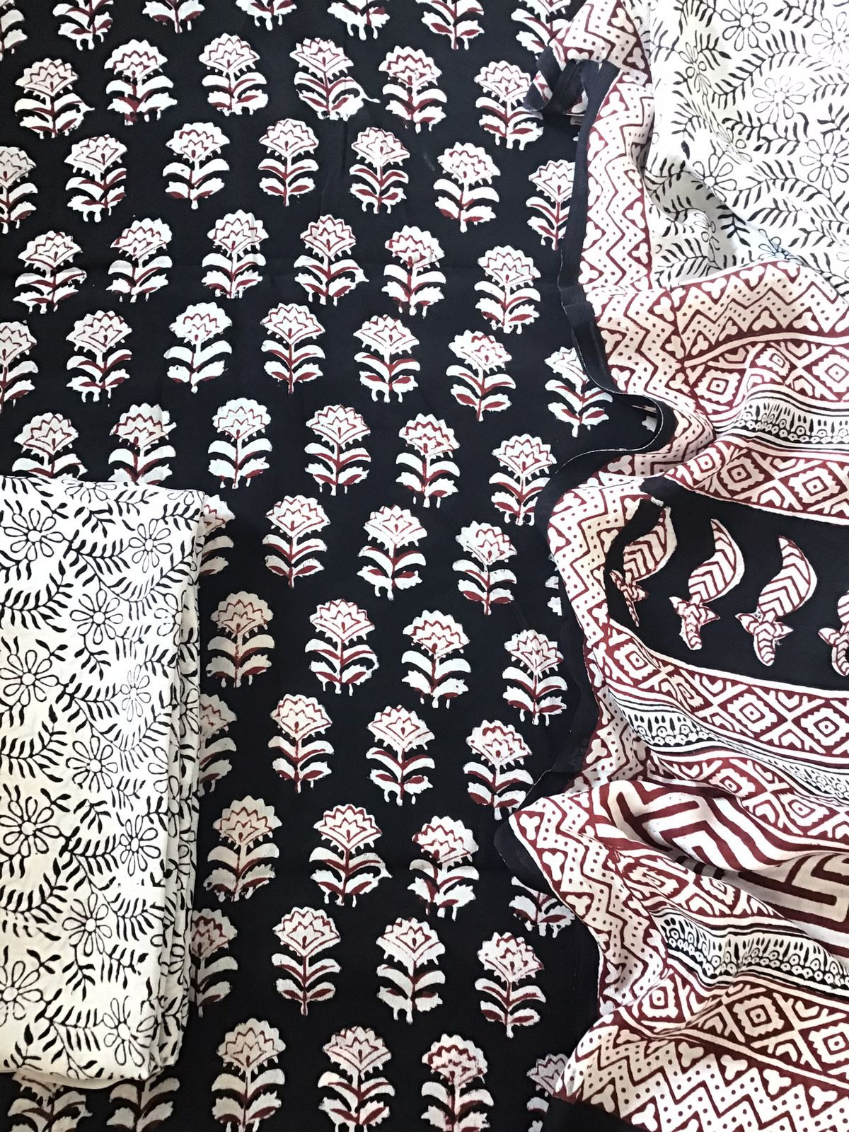 Pure Fine Crepe Silk Bagh Printed Suit - Black