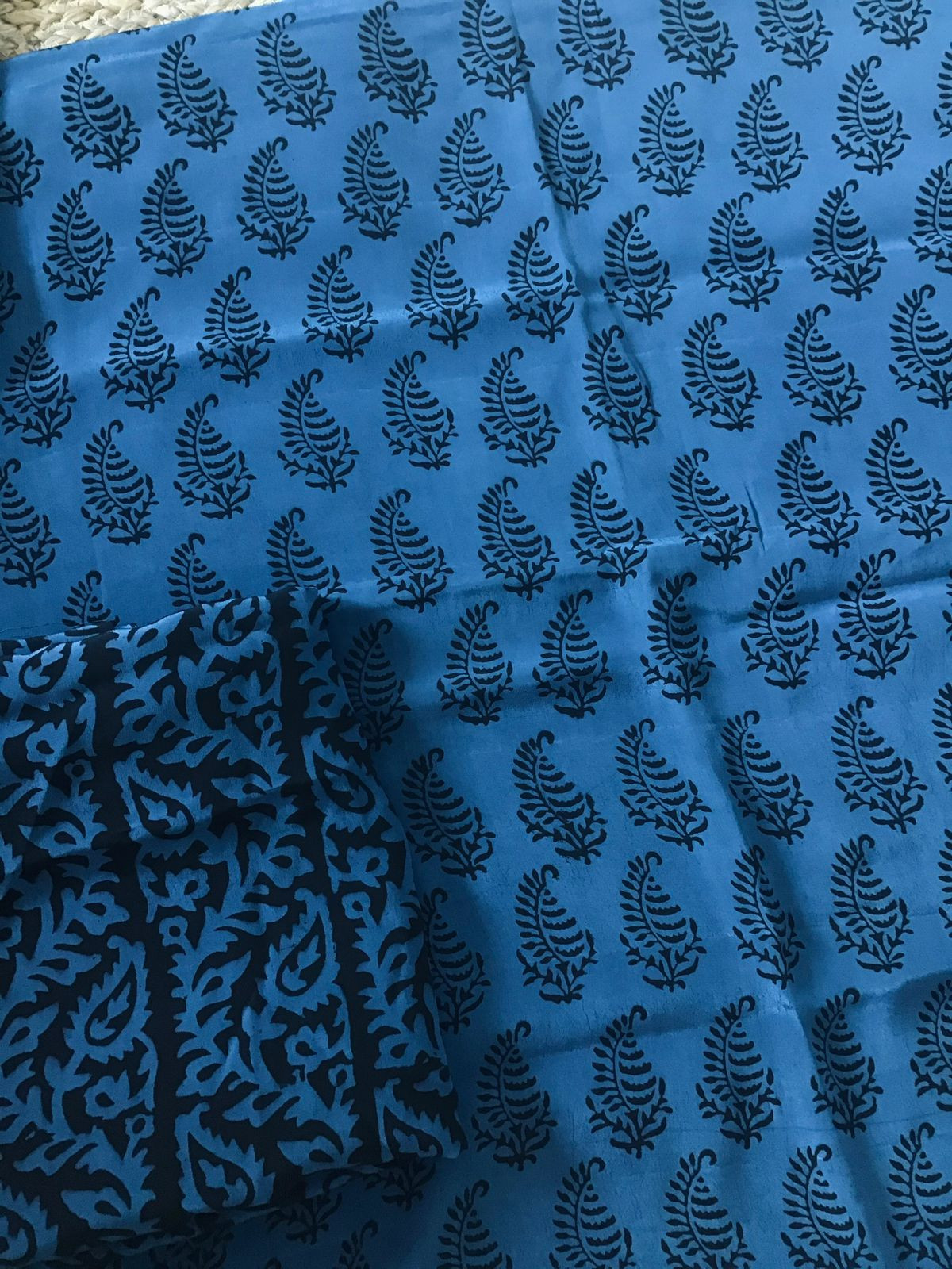 Pure Fine Crepe Silk Bagh Printed Suit - Blue