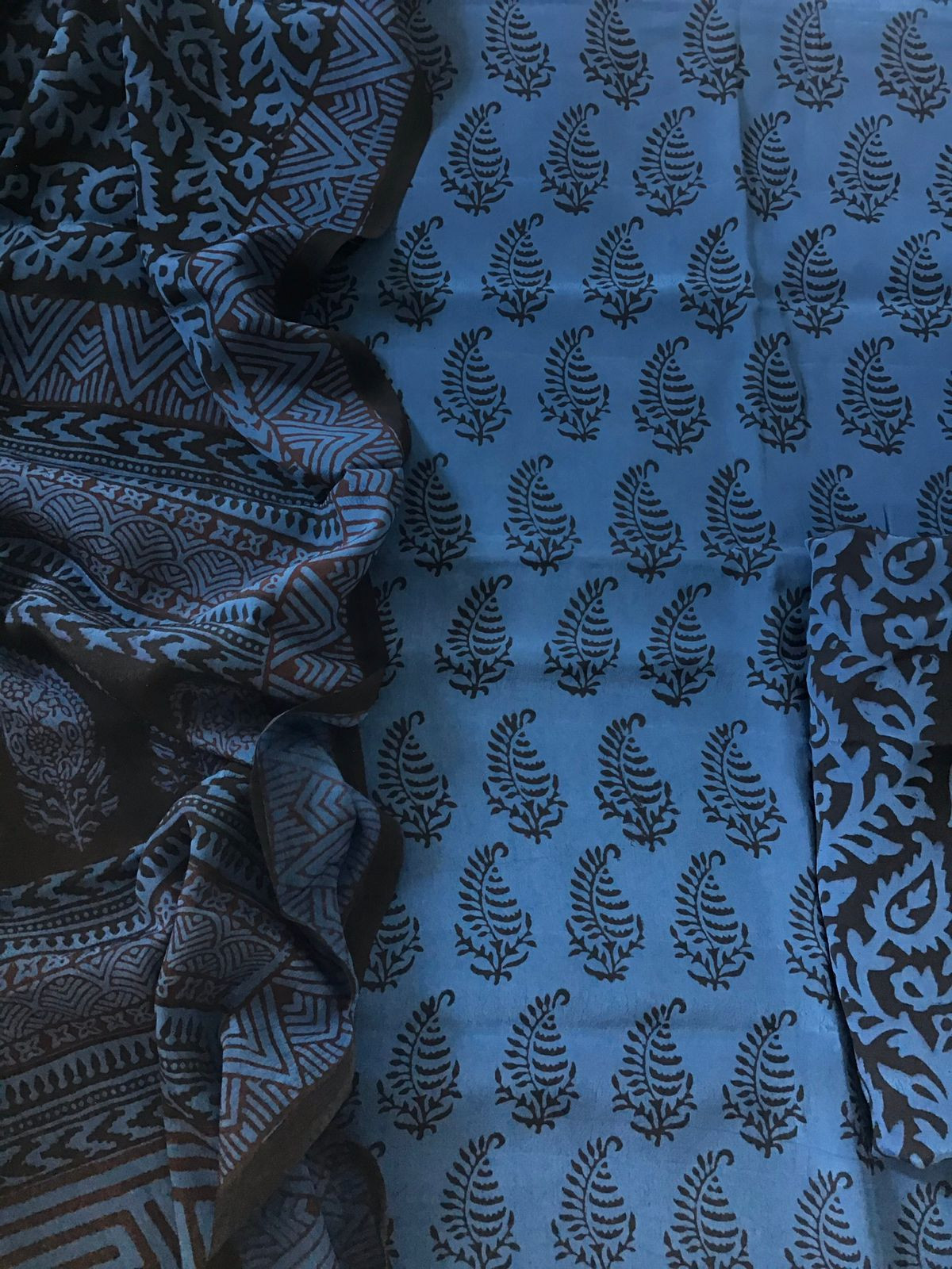 Pure Fine Crepe Silk Bagh Printed Suit - Blue