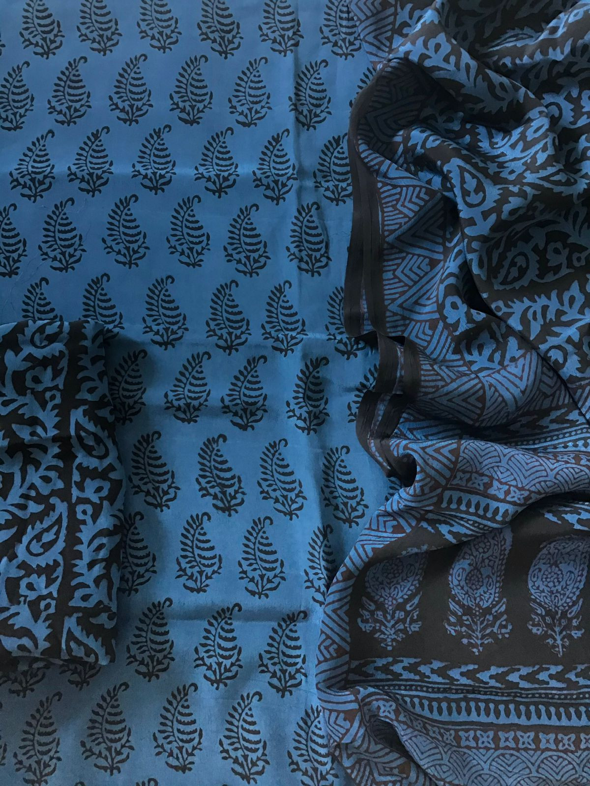 Pure Fine Crepe Silk Bagh Printed Suit - Blue