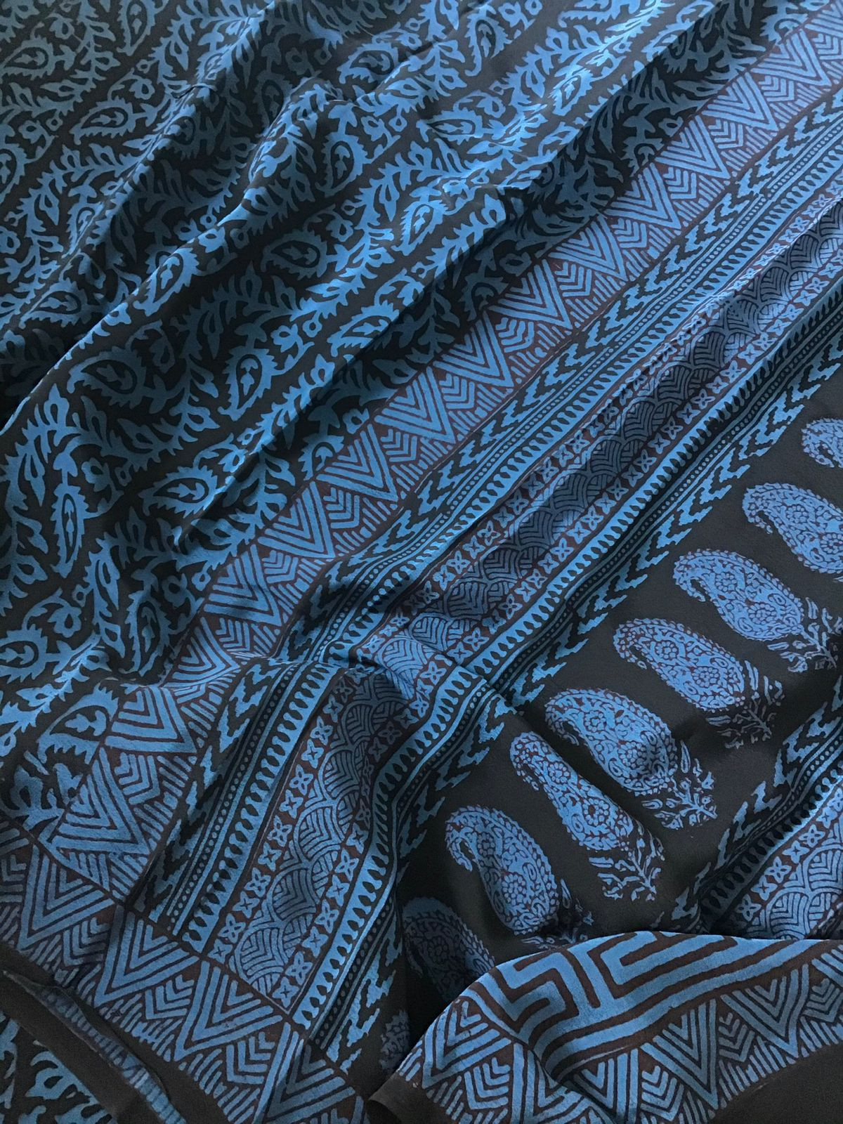 Pure Fine Crepe Silk Bagh Printed Suit - Blue