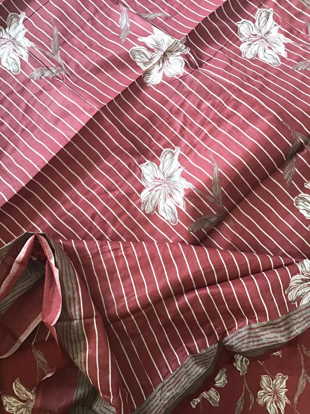 Pure Cotton Printed Embroidered Suit - Maroon