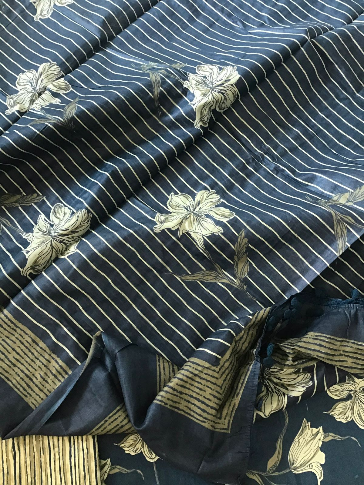 Pure Cotton Printed Embroidered Suit - Blue