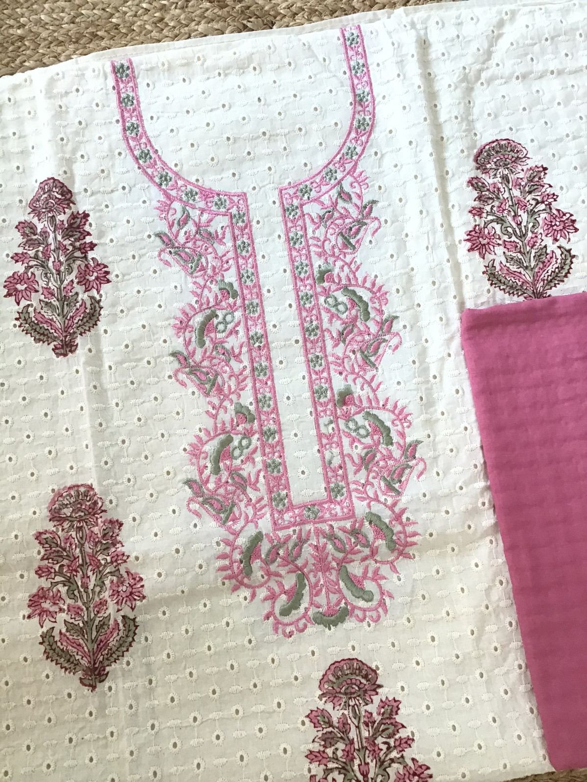 Pure Cotton Printed Embroidered Suit - Offwhite