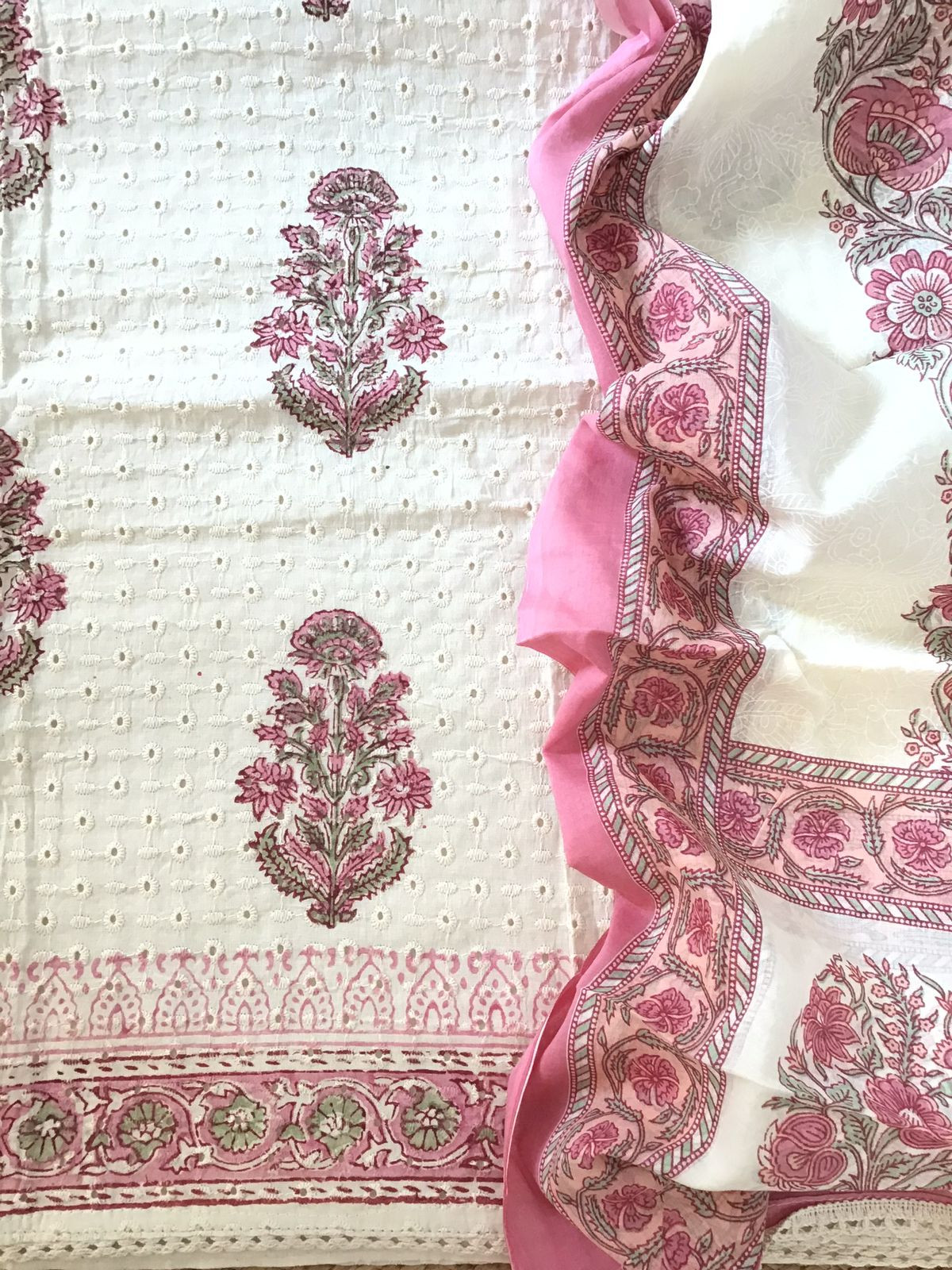 Pure Cotton Printed Embroidered Suit - Offwhite