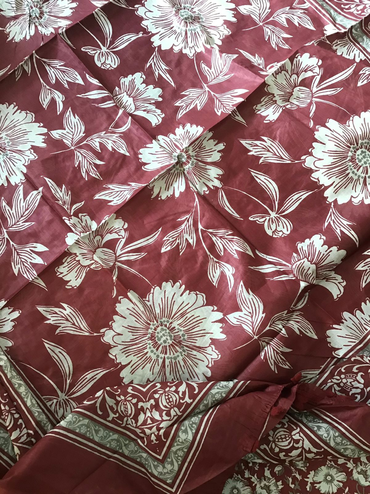 Pure Cotton Printed Embroidered Suit - Maroon