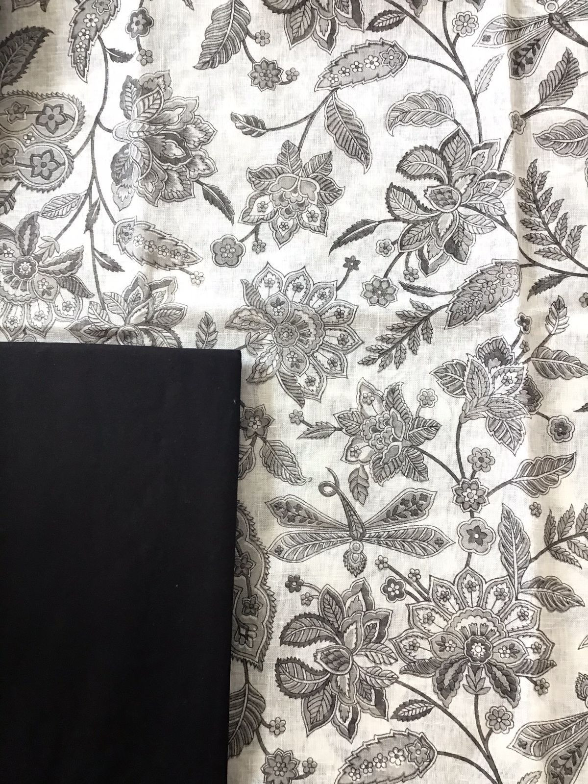 Pure Linen Jute Cotton Printed Embroidered Suit - White