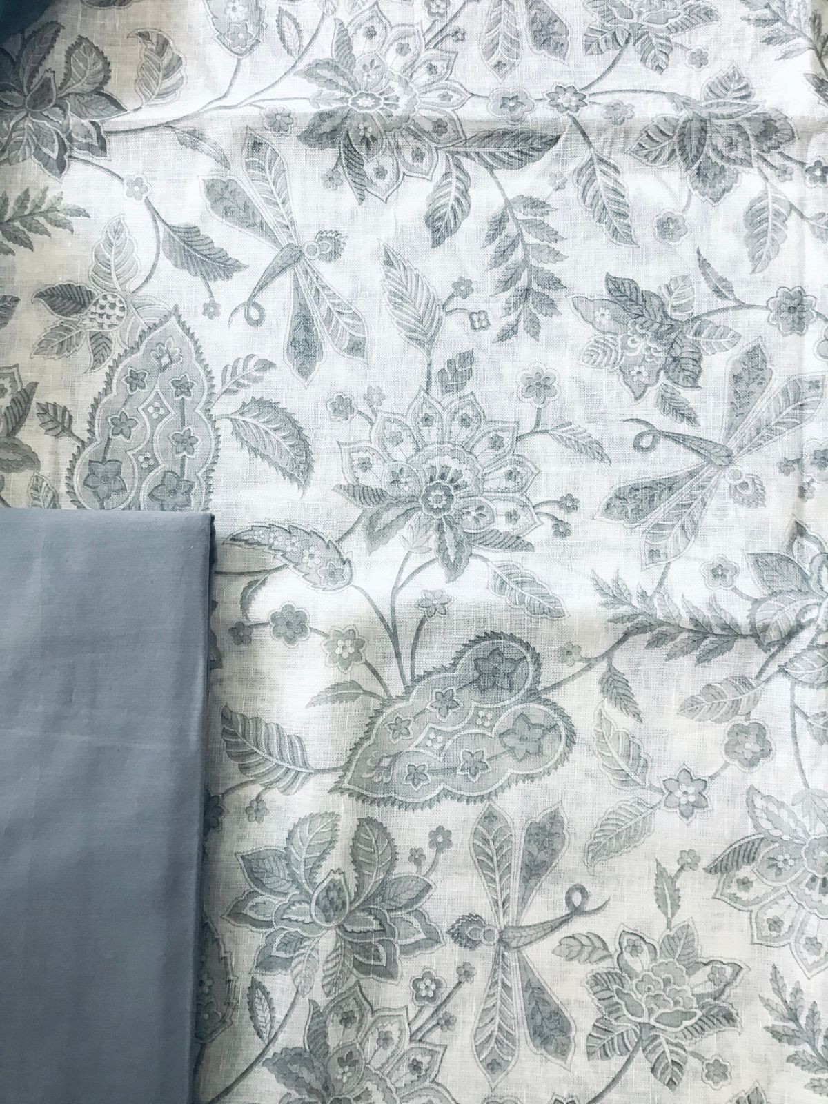 Pure Linen Jute Cotton Printed Embroidered Suit - White