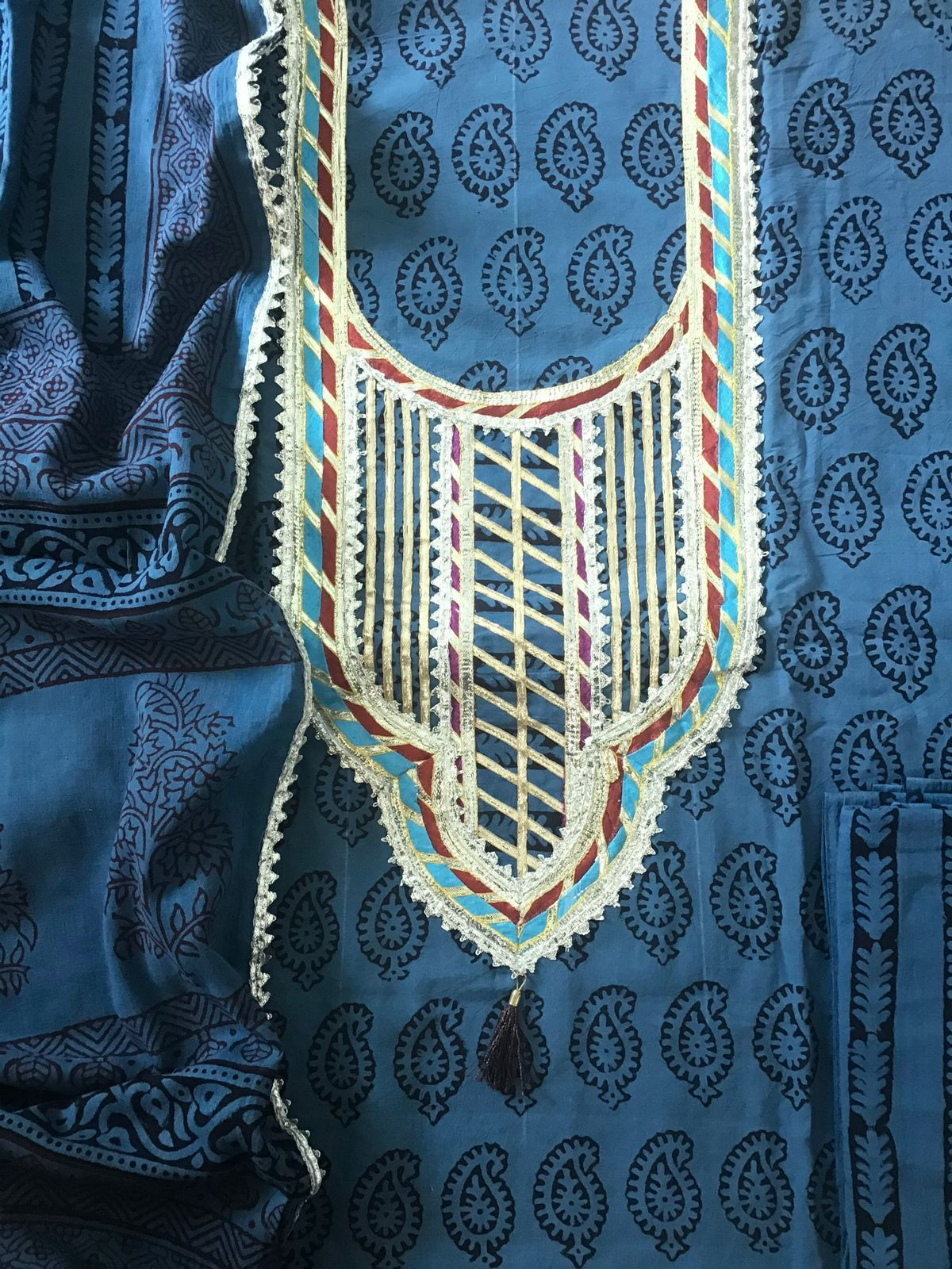 Pure Cotton Bagh Printed Embroidered Suit - Blue