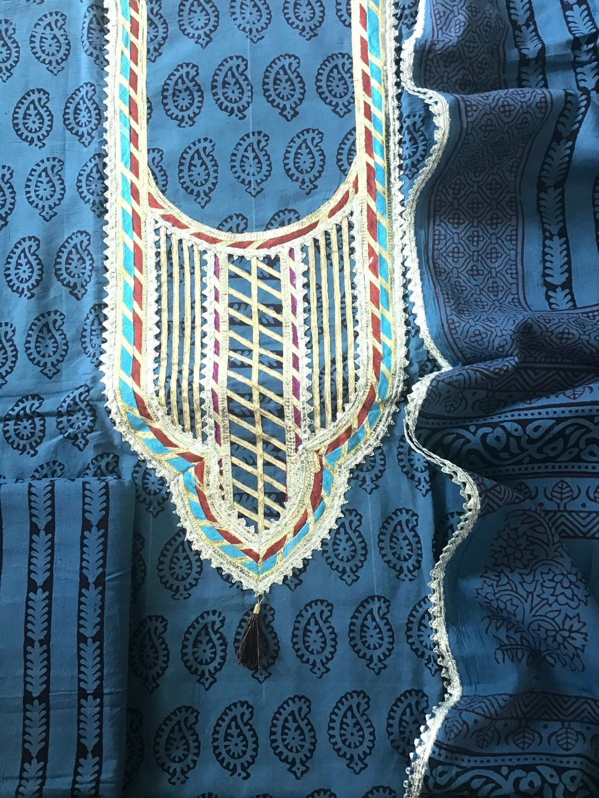 Pure Cotton Bagh Printed Embroidered Suit - Blue