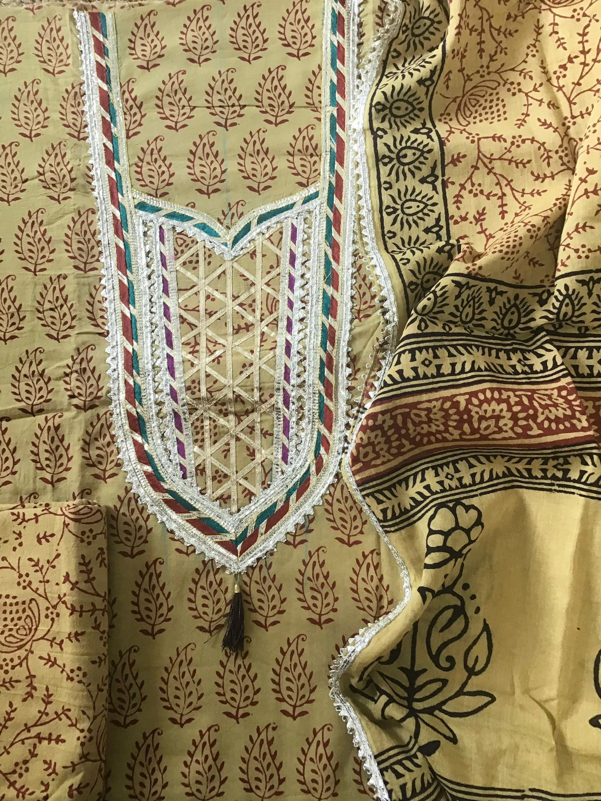 Pure Cotton Bagh Printed Embroidered Suit - Mustard Yellow