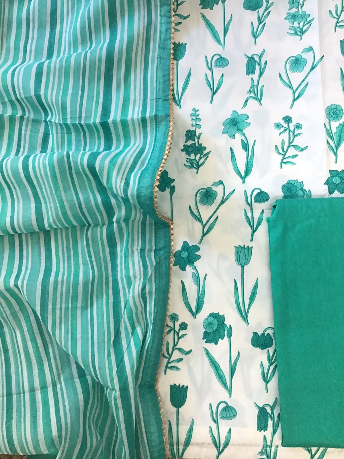 Pure Fine Cotton Printed Suit -White