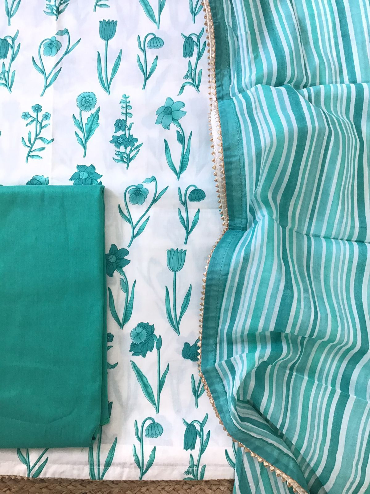 Pure Fine Cotton Printed Suit -White