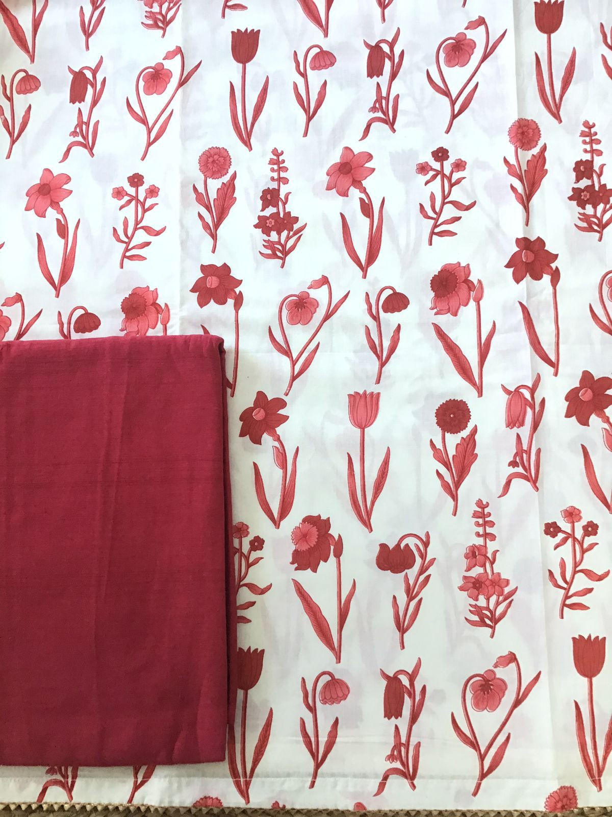 Pure Fine Cotton Printed Suit -White