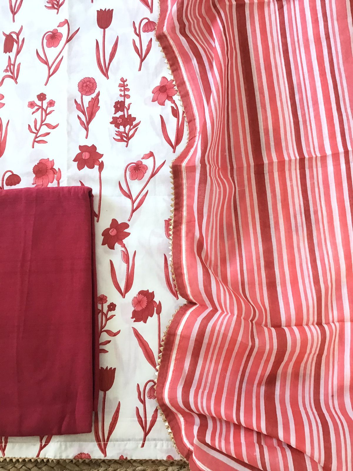 Pure Fine Cotton Printed Suit -White