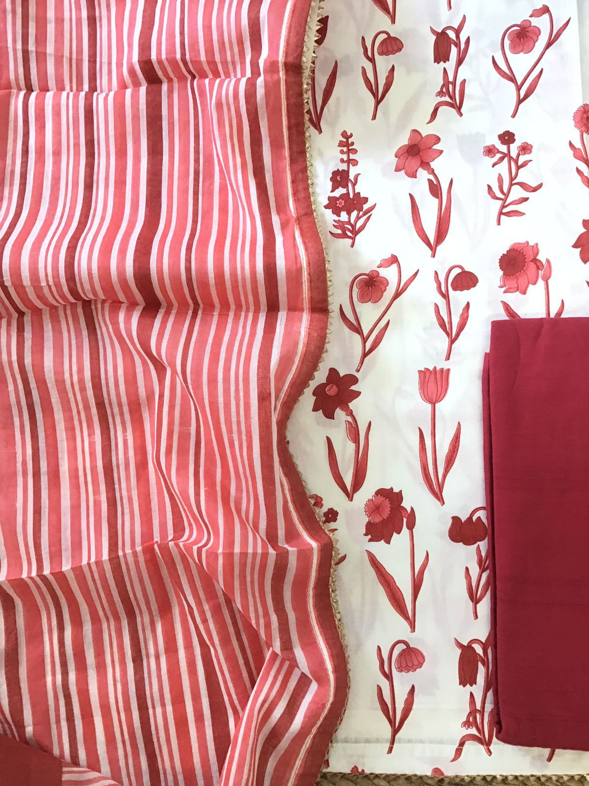 Pure Fine Cotton Printed Suit -White