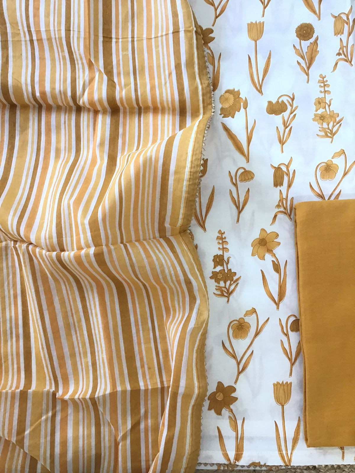 Pure Fine Cotton Printed Suit -White