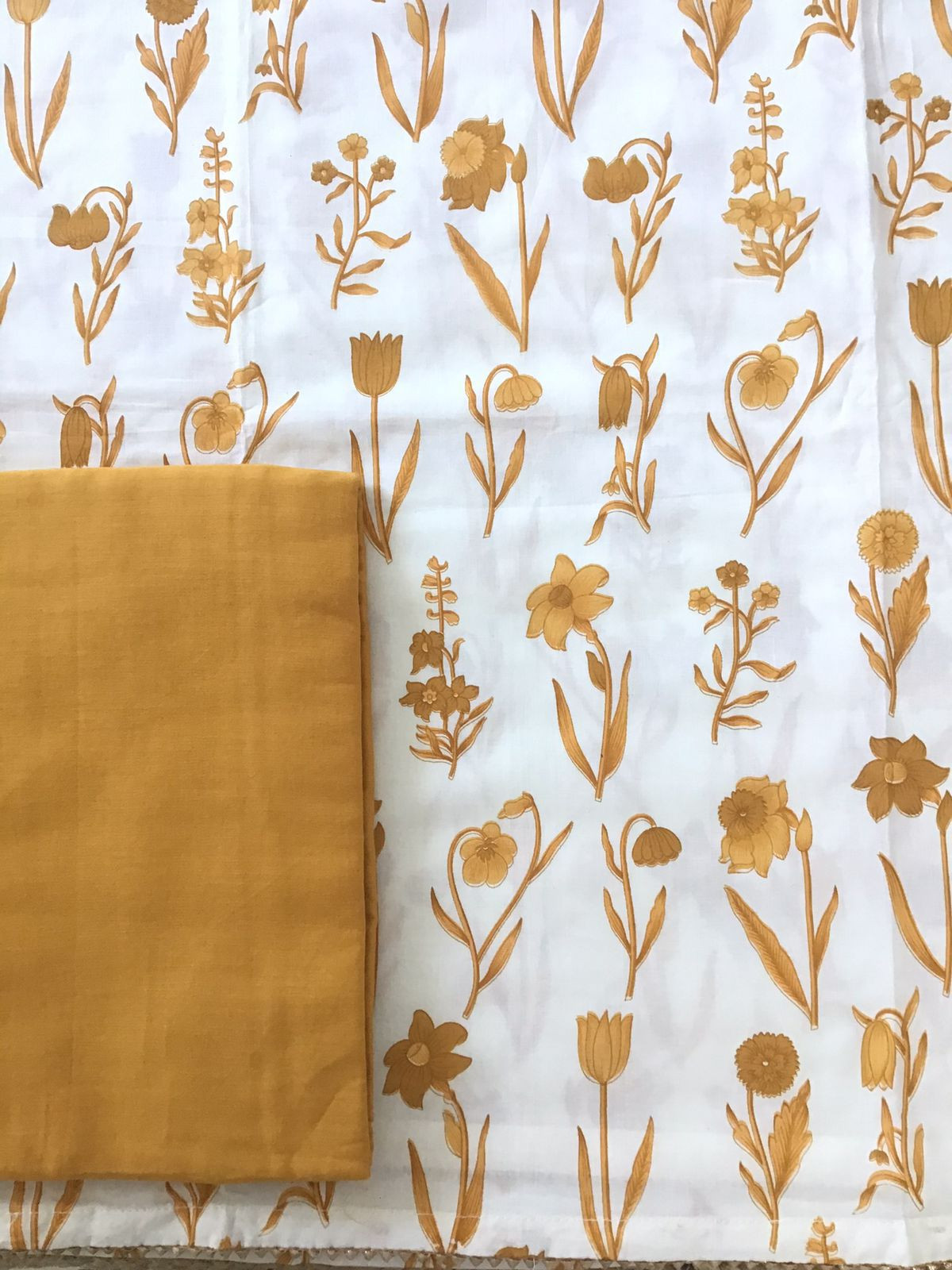 Pure Fine Cotton Printed Suit -White