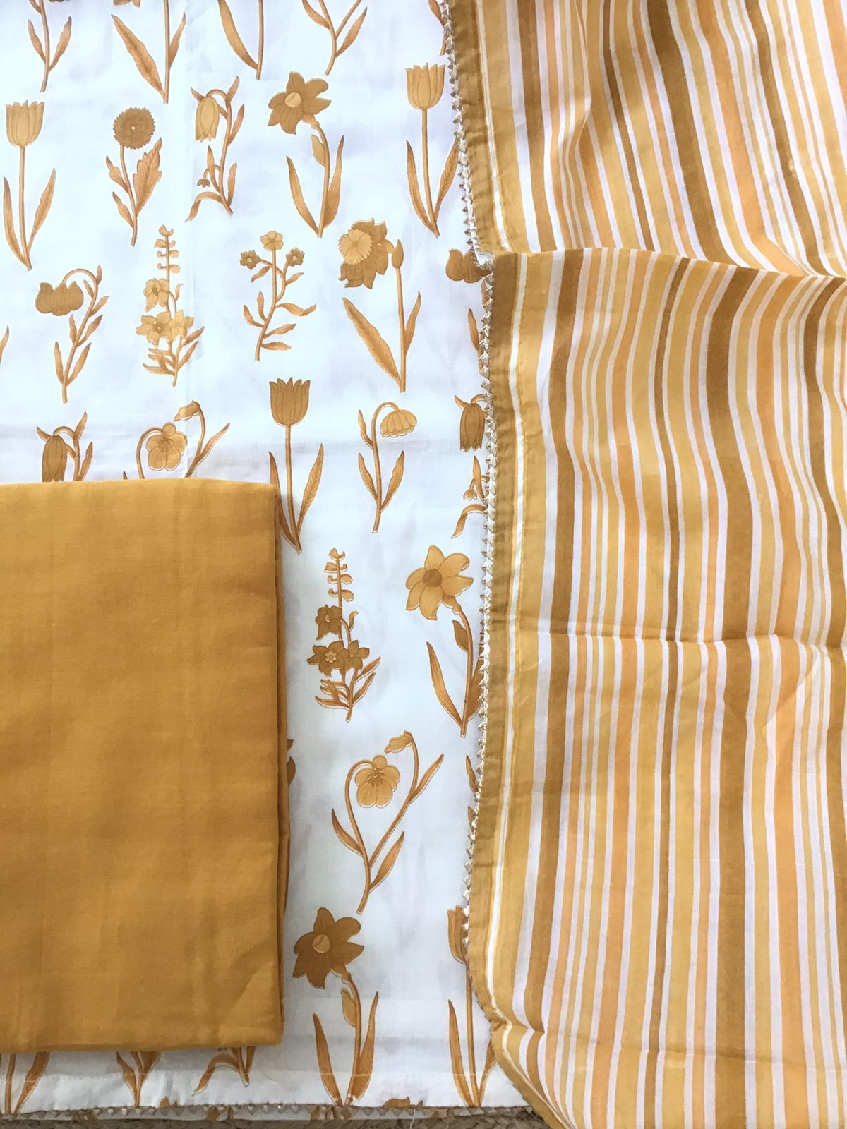 Pure Fine Cotton Printed Suit -White