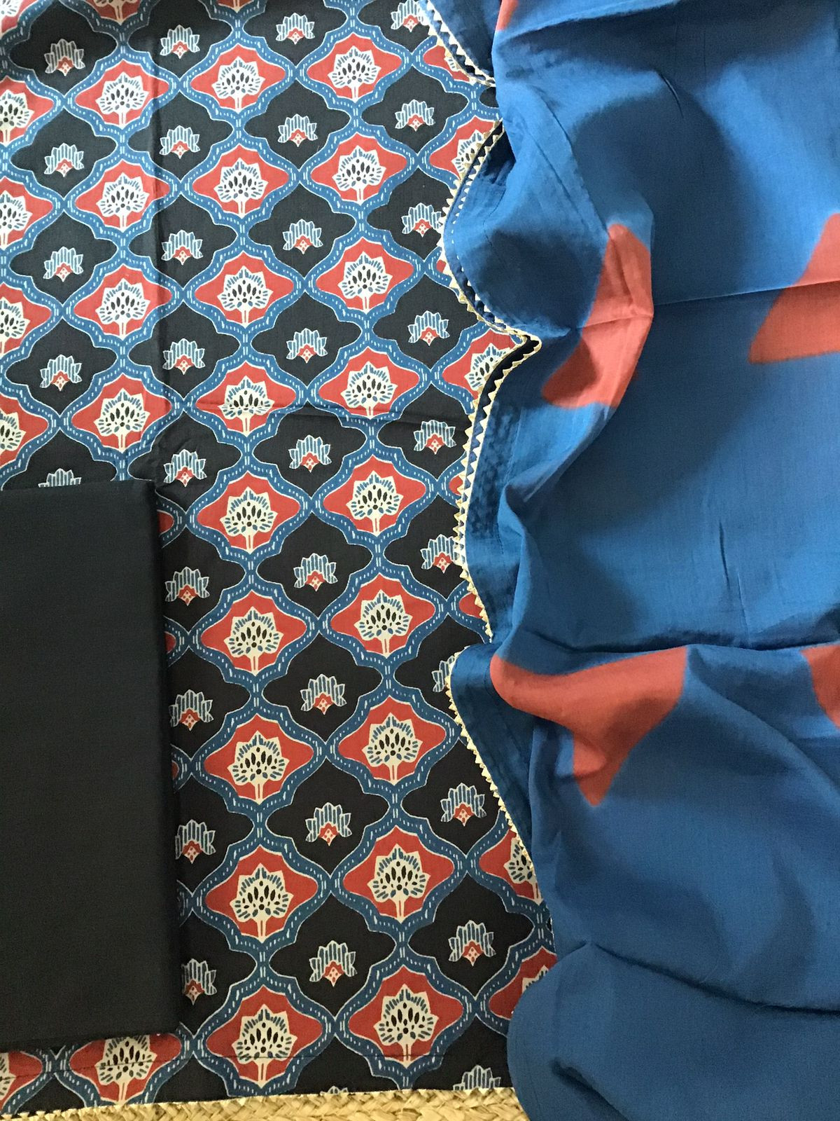 Pure Fine Cotton Printed Suit - Black