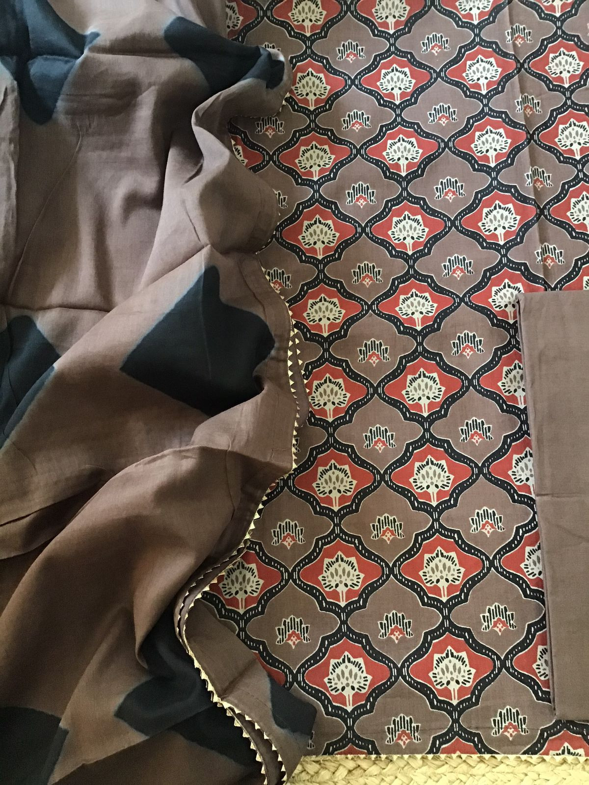 Pure Fine Cotton Printed Suit - Brown