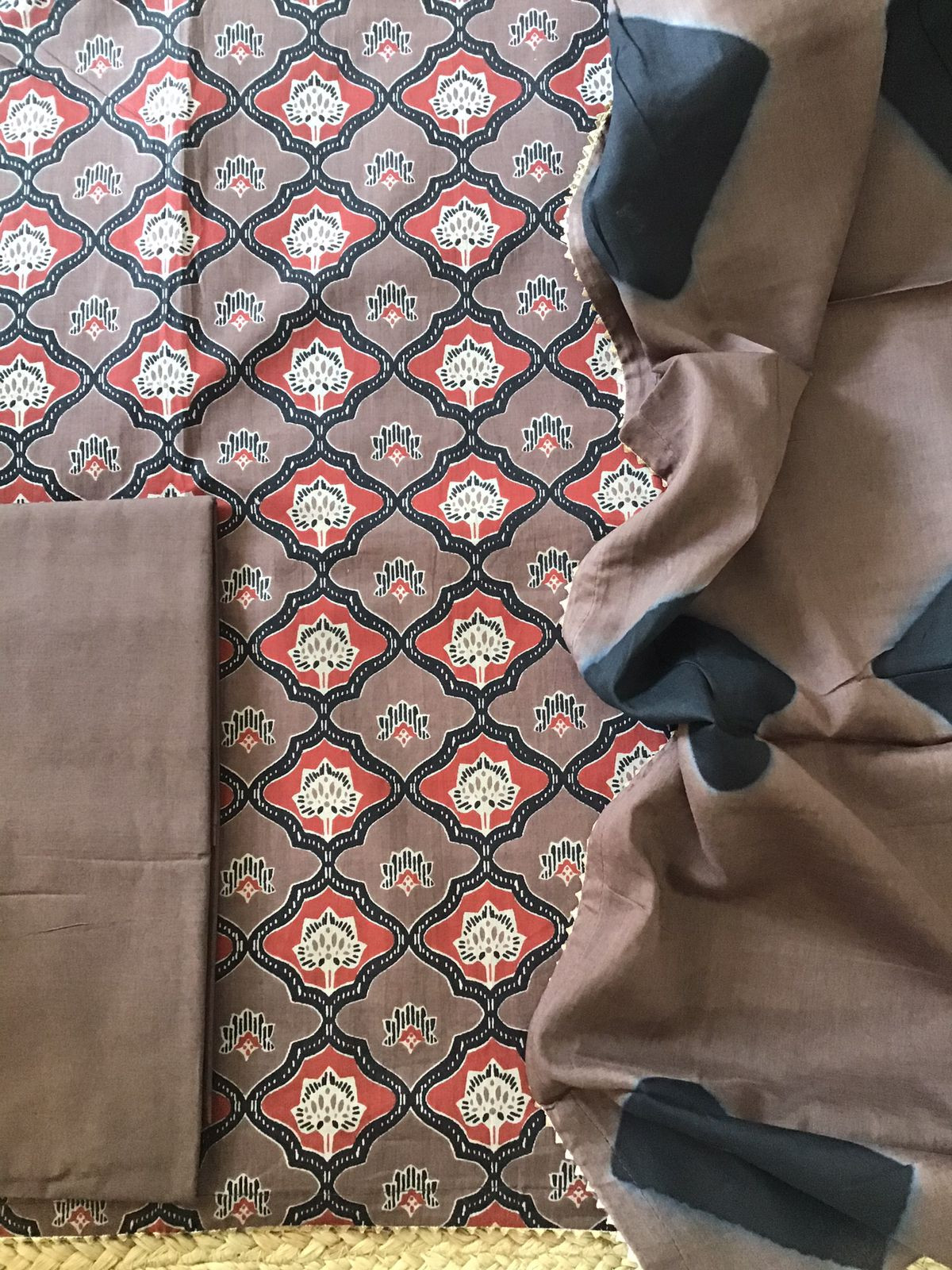 Pure Fine Cotton Printed Suit - Brown