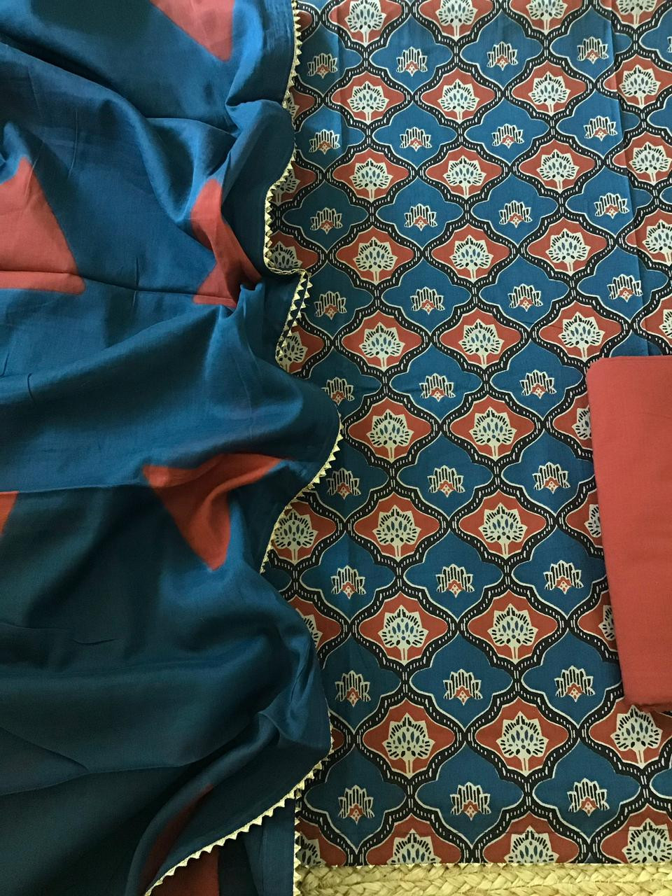 Pure Fine Cotton Printed Suit - Blue