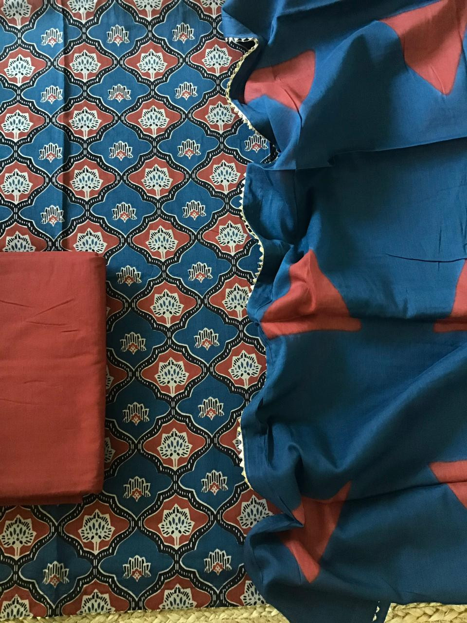 Pure Fine Cotton Printed Suit - Blue