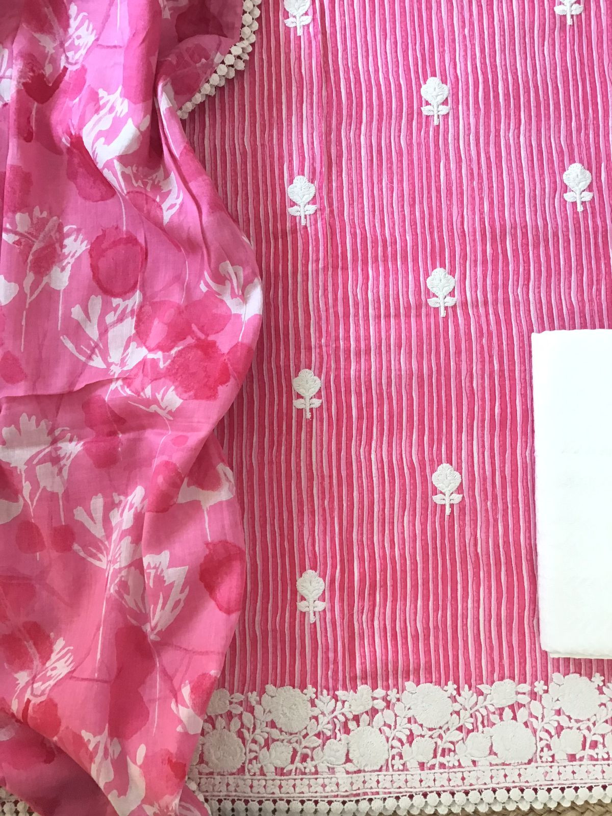 Pure Fine Mul Cotton Printed Embroidered Suit - Pink