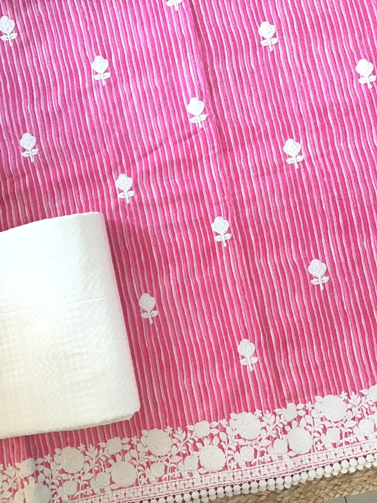 Pure Fine Mul Cotton Printed Embroidered Suit - Pink