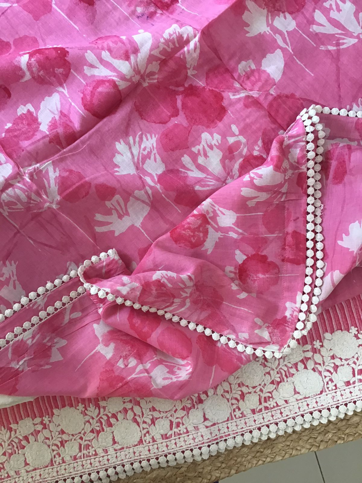 Pure Fine Mul Cotton Printed Embroidered Suit - Pink