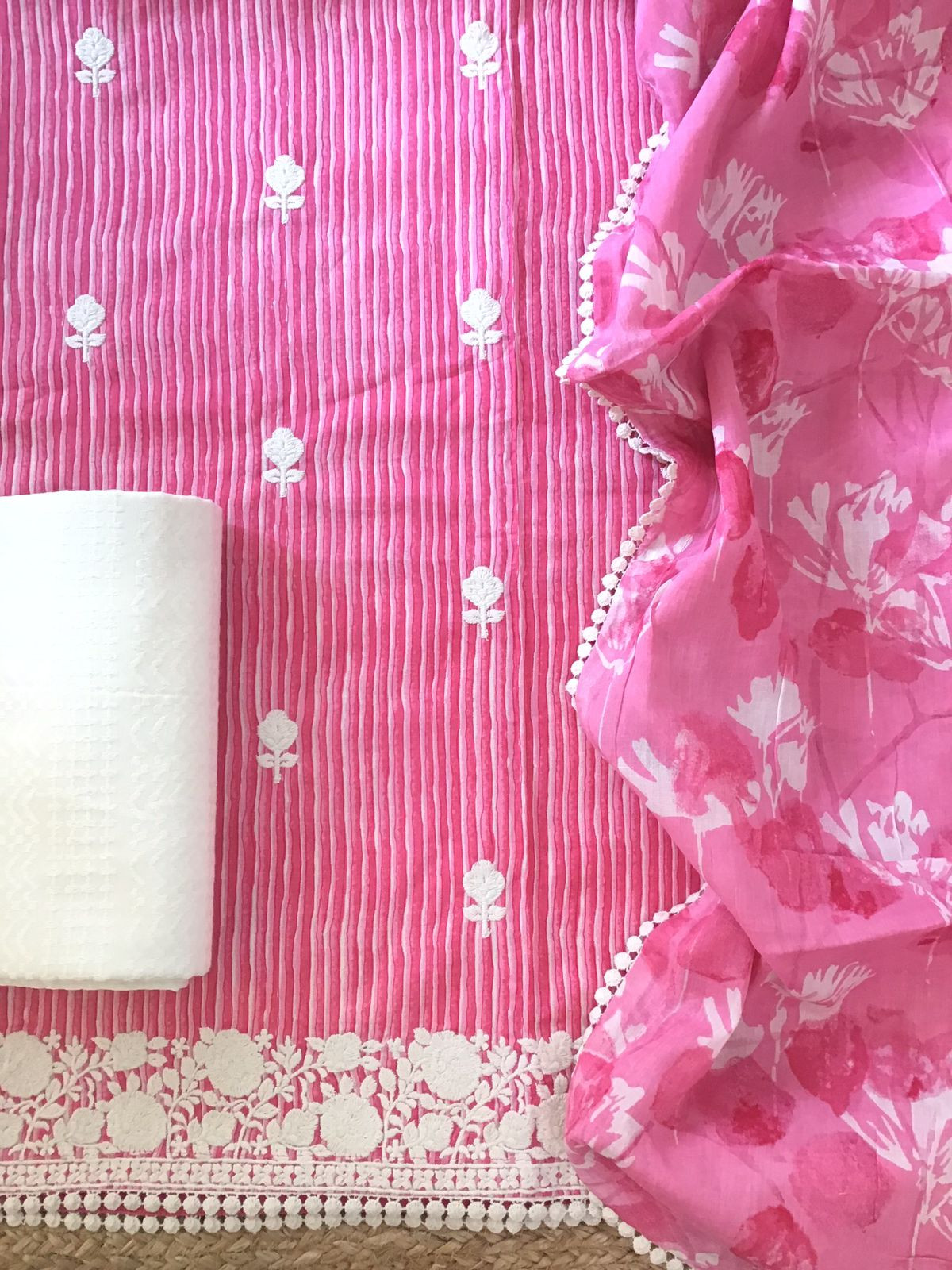 Pure Fine Mul Cotton Printed Embroidered Suit - Pink