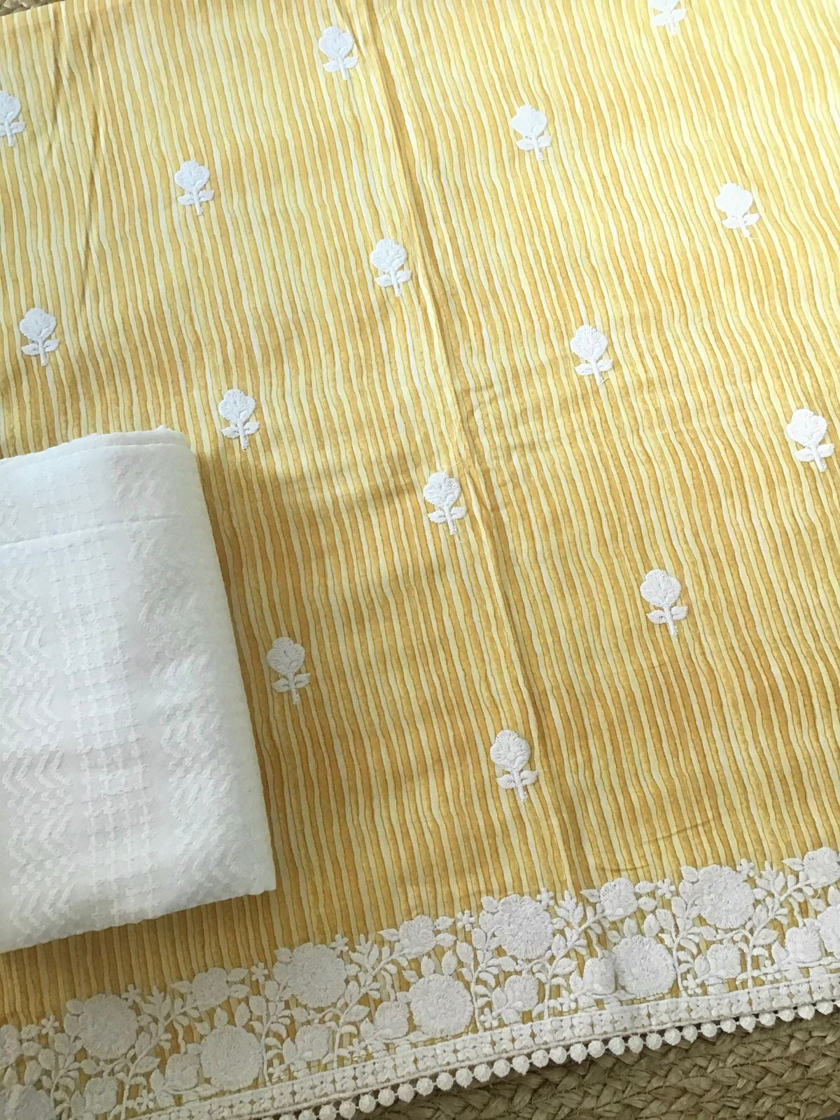 Pure Fine Mul Cotton Printed Embroidered Suit - Yellow