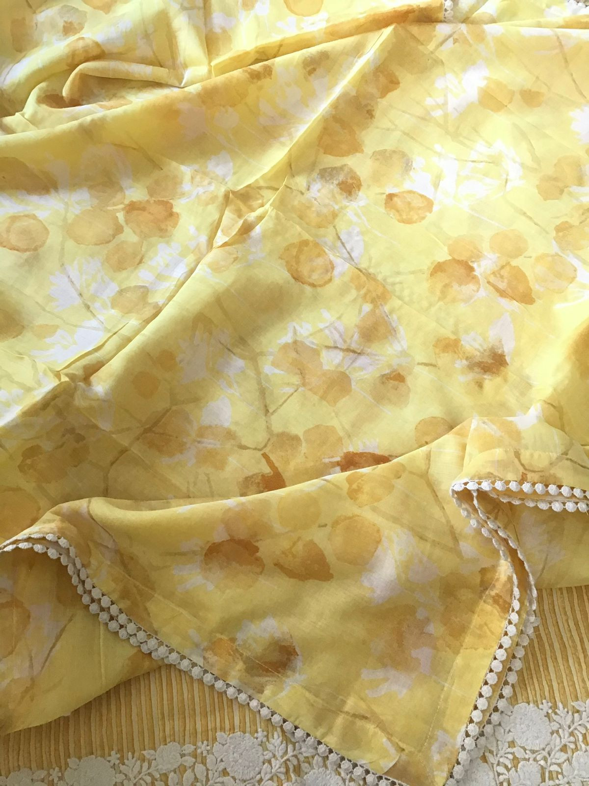 Pure Fine Mul Cotton Printed Embroidered Suit - Yellow