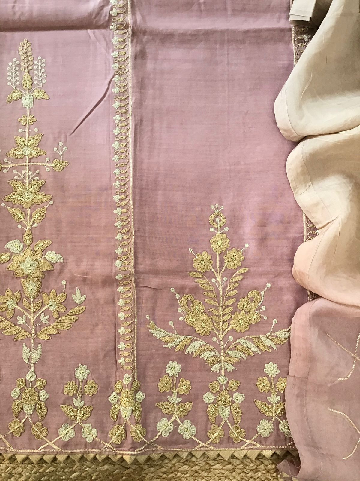 Pure Chanderi Embroidered Suit - Onion Pink